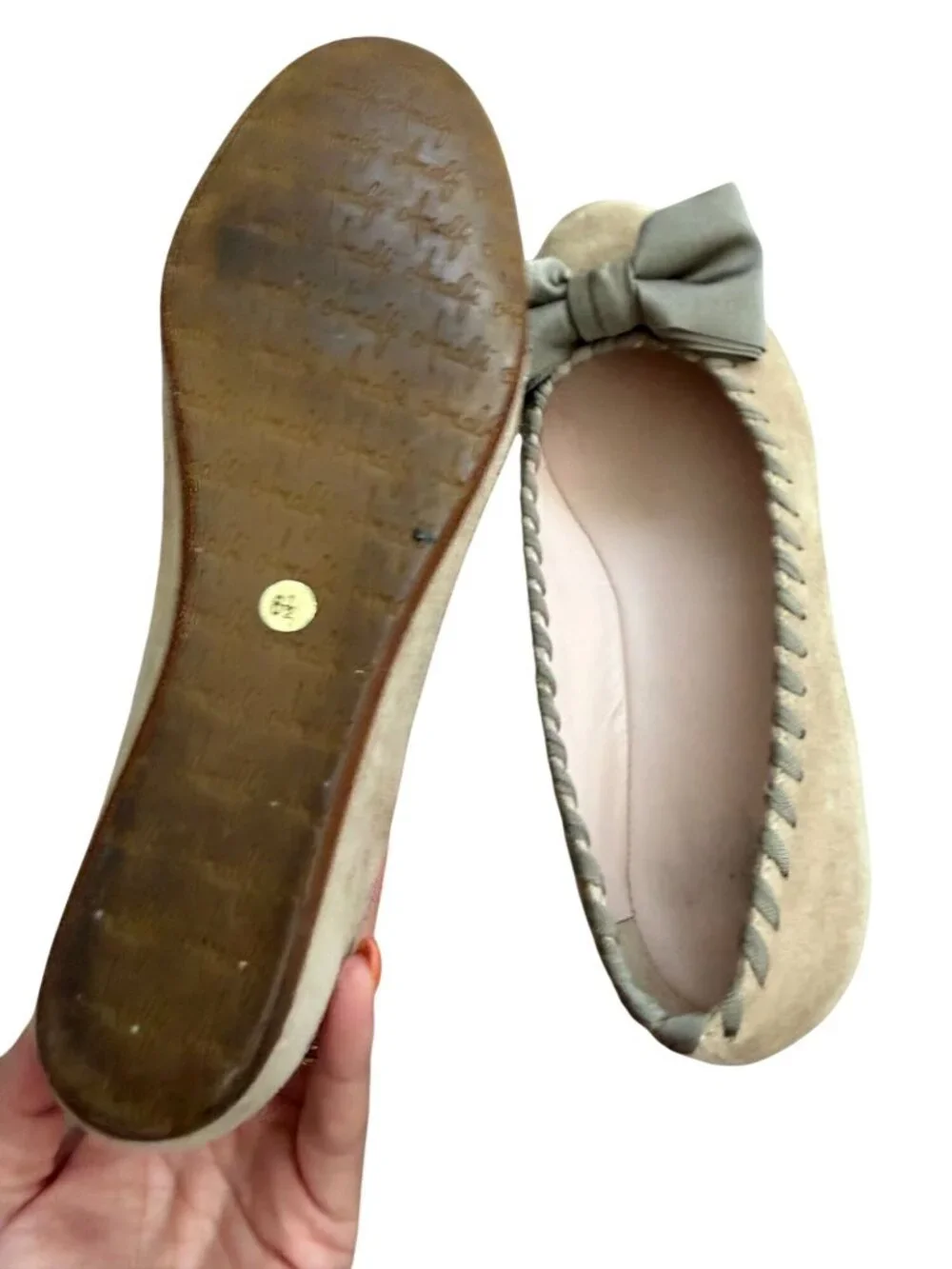 AMALFI Beige Bow Suede Wedges Size 6.5 Womens